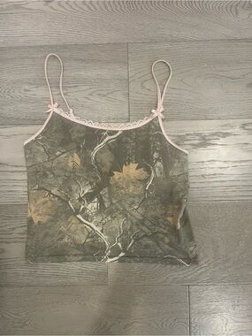 Women’s Camouflage Print Cami Tank with Pink Trim
